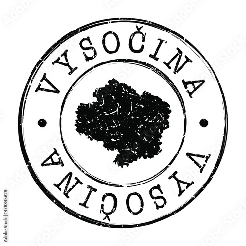Vysočina, Czechia Silhouette Postal Passport. Stamp Round Vector Icon Map. Design Travel Postmark. 