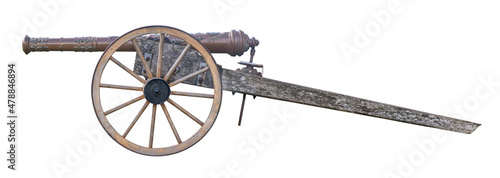 Fotografie, Obraz Isolated Antique Wheeled Cannon