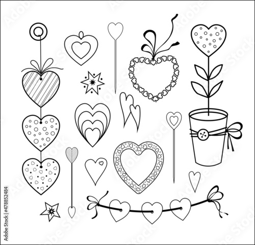 Vector set of images. Romantic hearts. Valentine's Day.