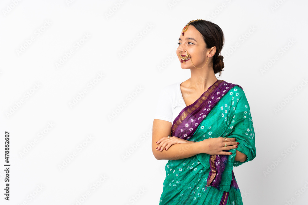 Young indian woman isolated on white background happy and smiling Young indian woman isolated on white background happy and smiling