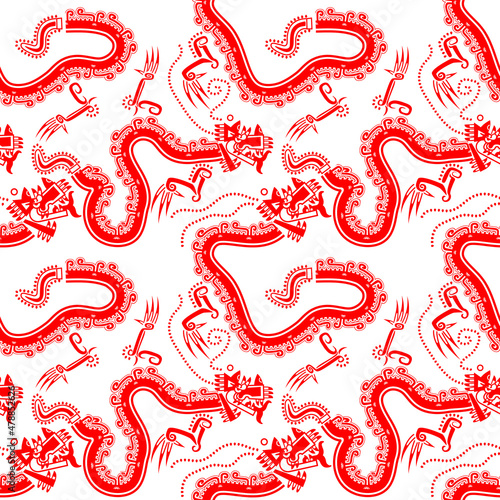 Aztec cacao seamless pattern design. Line art style. Vector illustration.