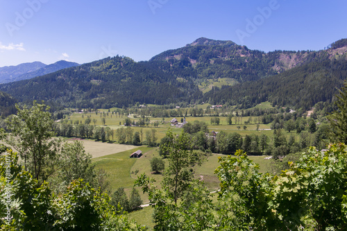 Scenic view of Planinsko Jezero valley in Slovenia on a beautiful summer day. photo