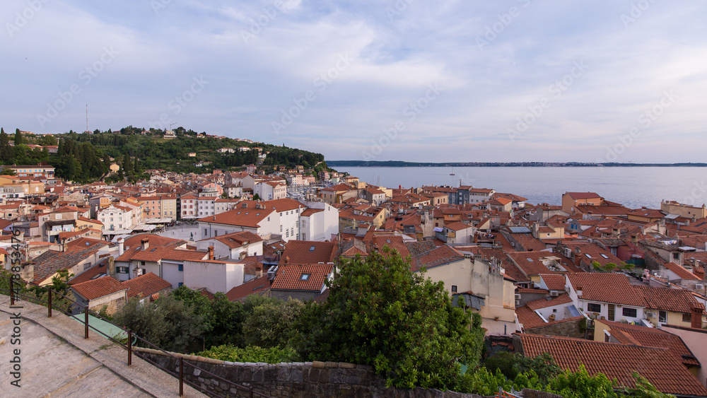 View over the roofs of the picturesqueue village Piran in Slovenia