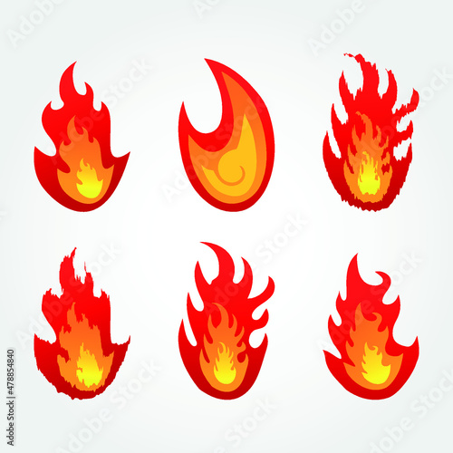 set of fire flames collection gradient color vector illustration 