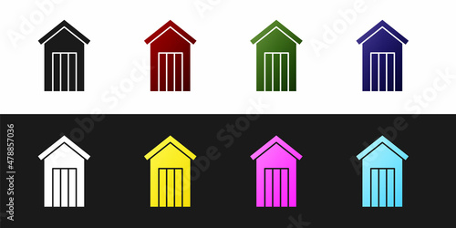 Set Wooden outdoor toilet icon isolated on black and white background. Vector