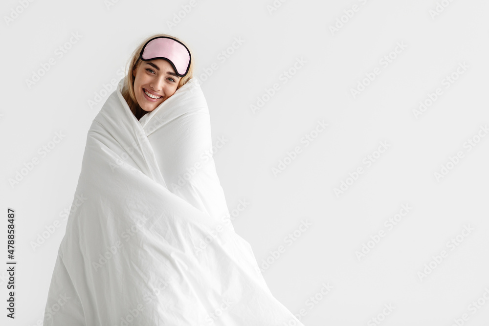 Woman feeling fresh after nap on weekend, vacation, good morning with copy space Woman feeling fresh after nap on weekend, vacation, good morning with copy space