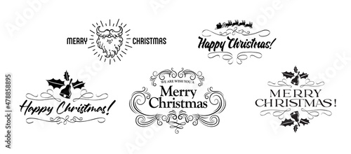 Christmas and new year logo design in calligraphy style. Use it for print or web holiday pattern, card or package design. Vector illustration.