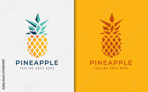 Yellow Pineapple Logo Vector Illustration with Modern Style Concept.