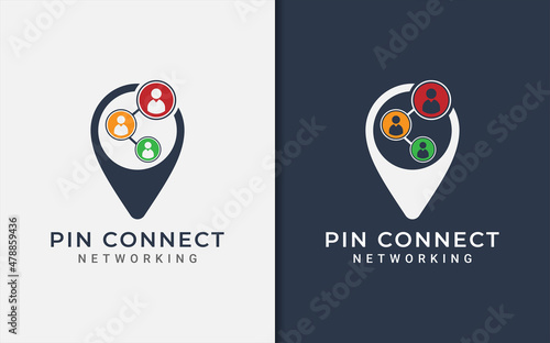 Pin Share Connection Logo Design with Minimalist Modern Style Concept.