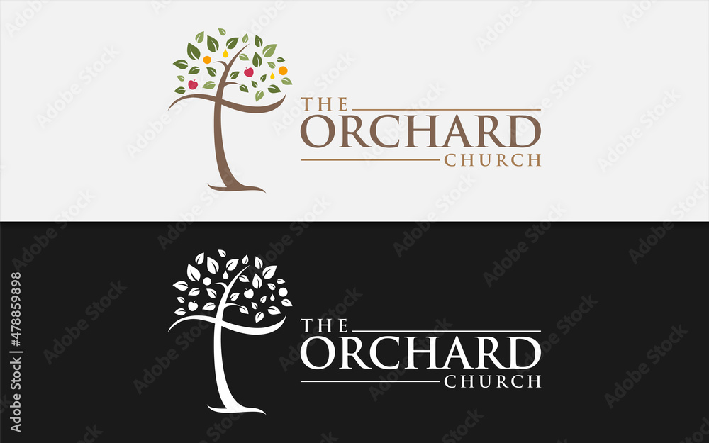 tree that forms the sign of the christian cross Vector Logo Illustration.