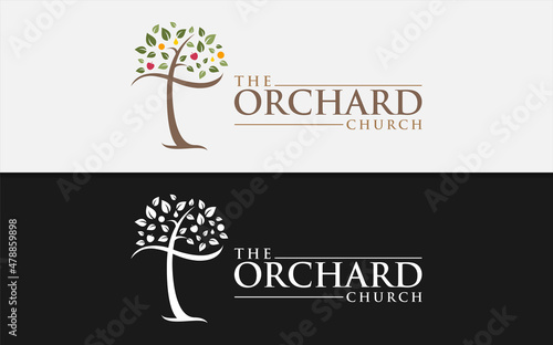 tree that forms the sign of the christian cross Vector Logo Illustration.