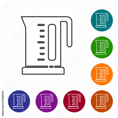 Black line Electric kettle icon isolated on white background. Teapot icon. Set icons in color circle buttons. Vector