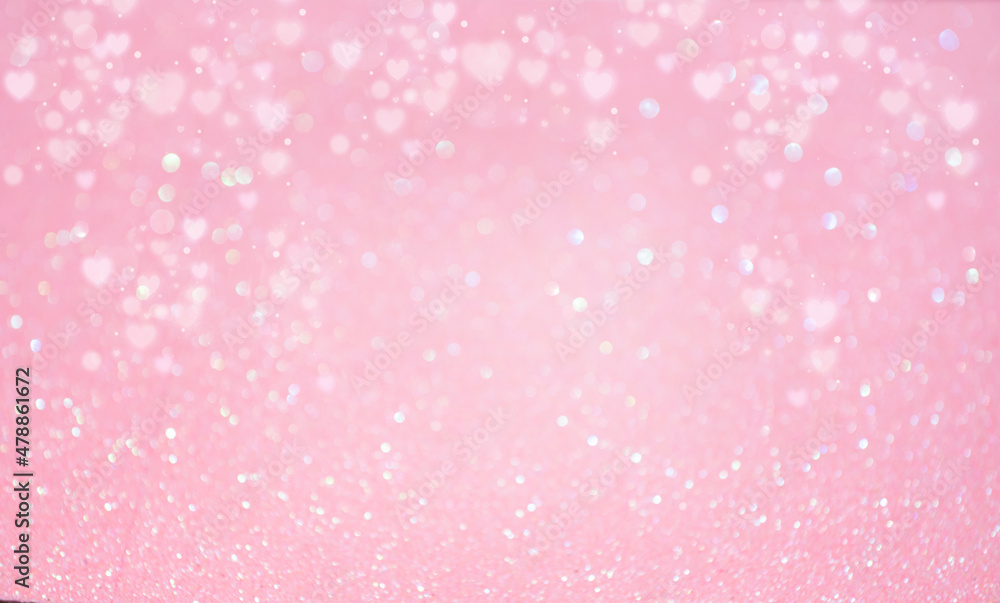 Defocus light background pink with bokeh of hearts