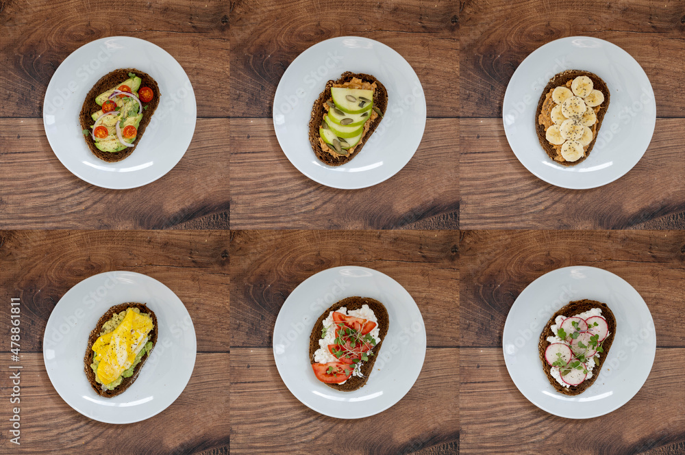 Variety of Healthy Ingredients on Toast Variety of Healthy Ingredients on Toast