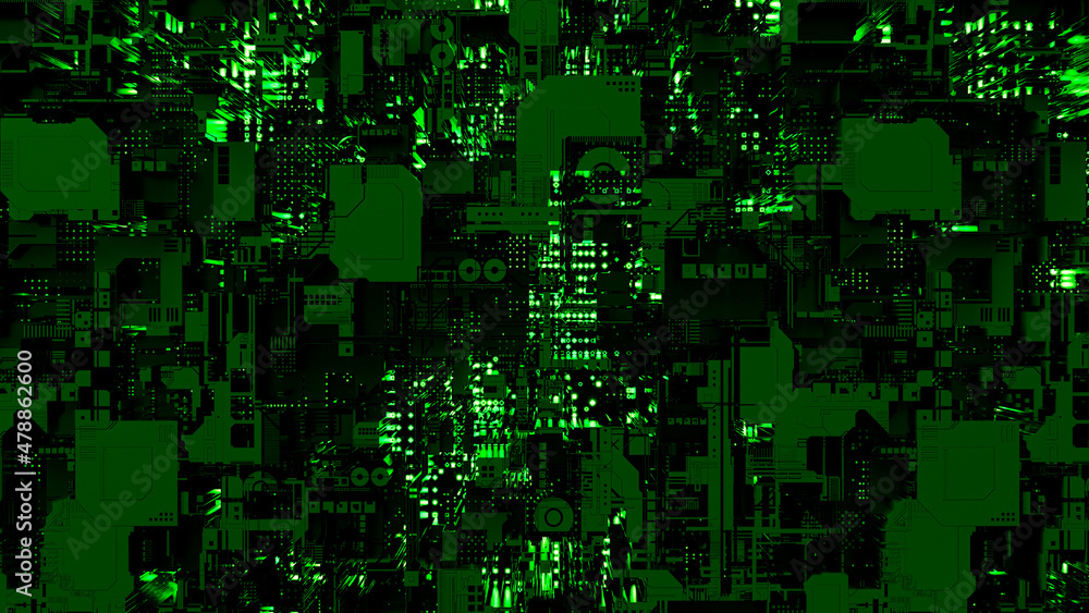 Green lighting futuristic cyber punk hi-tech backdrop - abstract 3D illustration Green lighting futuristic cyber punk hi-tech backdrop - abstract 3D illustration