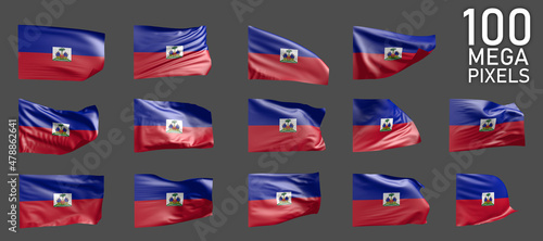 Haiti flag isolated - different pictures of the waving flag on grey background - object 3D illustration