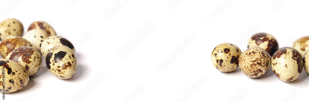 Quail eggs isolated on white background. Healthy food concept. Selective focus Quail eggs isolated on white background. Healthy food concept. Selective focus