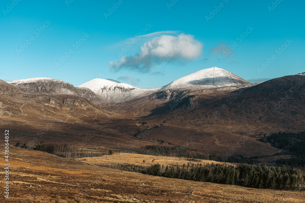 The Mourne Mountains in Winter, Ice and snow, Mourne area of outstanding natural beauty, County Down, Northern Ireland