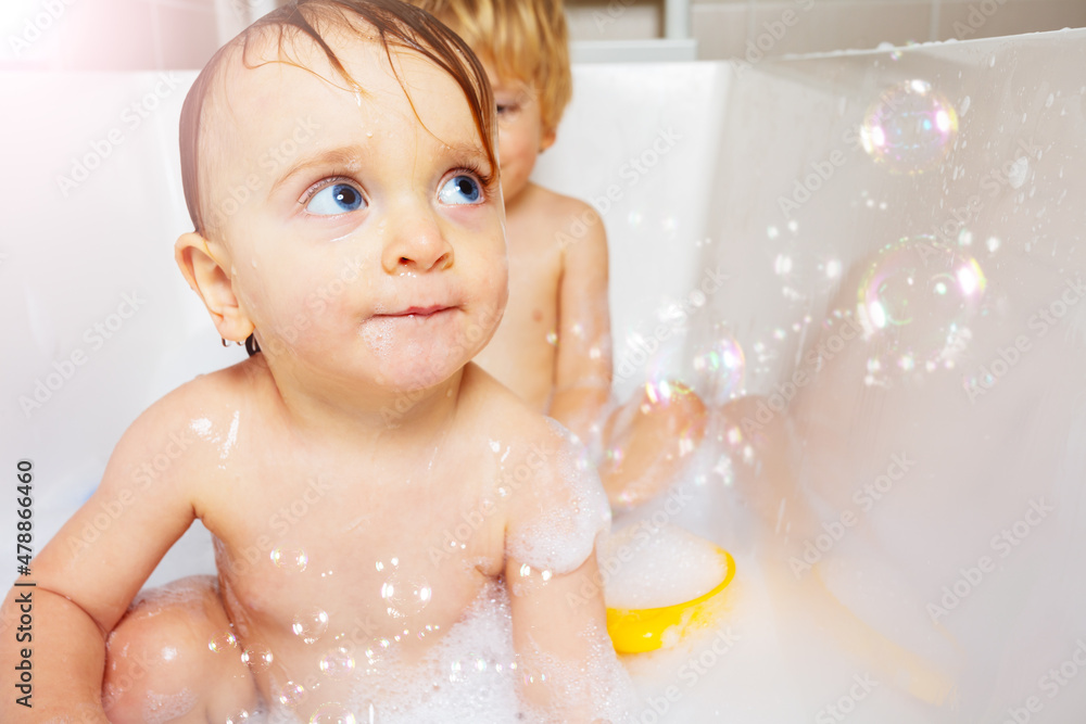 Little baby girl having fun time in the bathroom Little baby girl having fun time in the bathroom