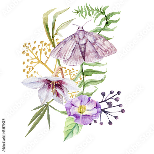  Pink Butterflies and Floral Composition
