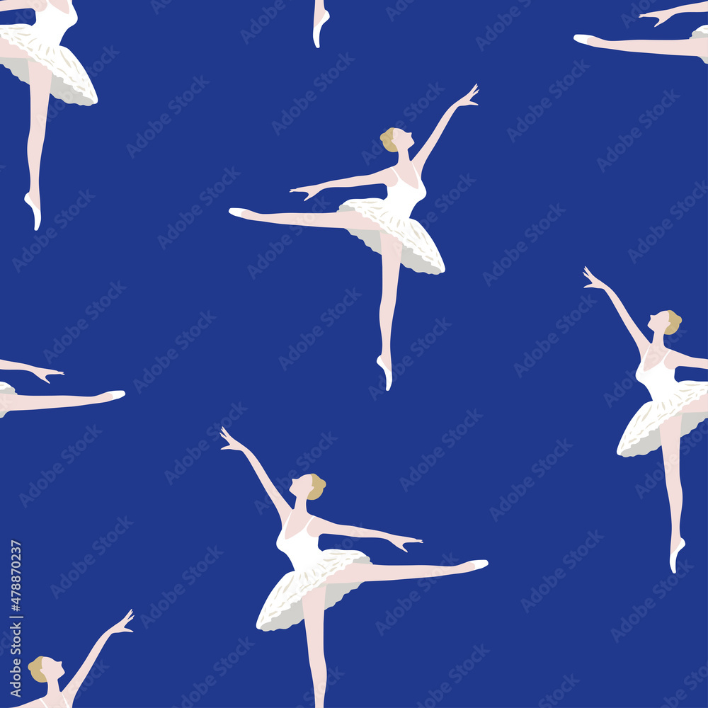 Seamless pattern of silhouettes graceful dancing ballerina Seamless pattern of silhouettes graceful dancing ballerina