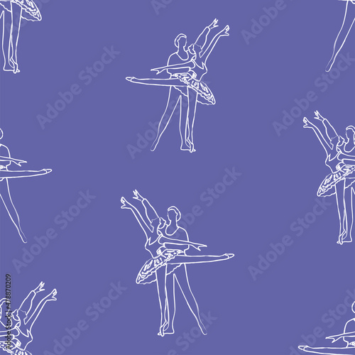 Seamless background of outline drawings of couple classical ballet dancers