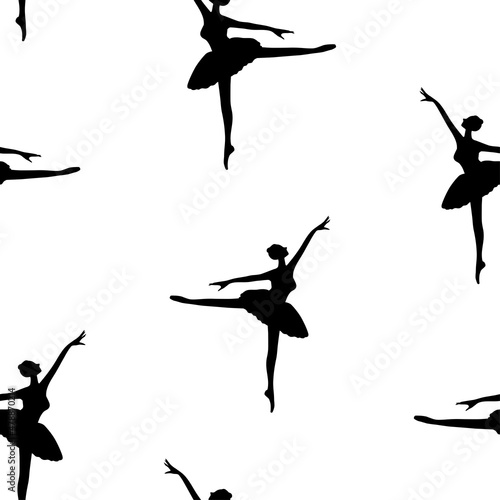 Seamless background of silhouettes graceful dancing ballerina