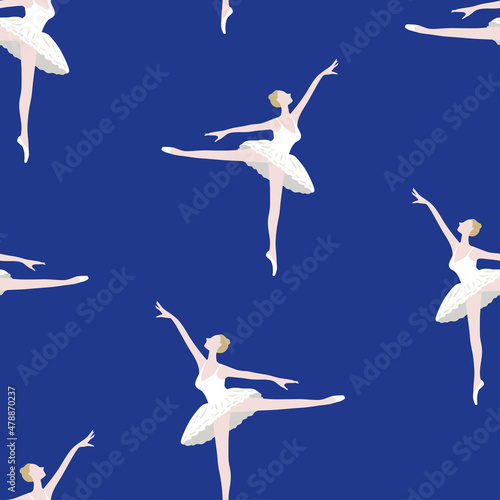 Seamless pattern of silhouettes graceful dancing ballerina