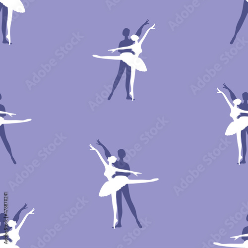 Seamless pattern of silhouettes couple classical ballet dancers