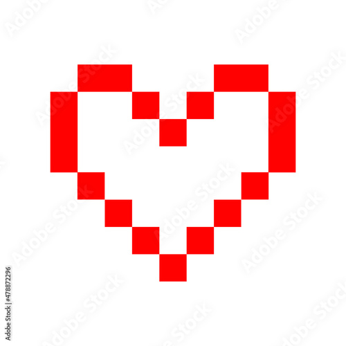 Pixel heart pictogram, icon or logo. Vector illustration isolated on white background. EPS 10