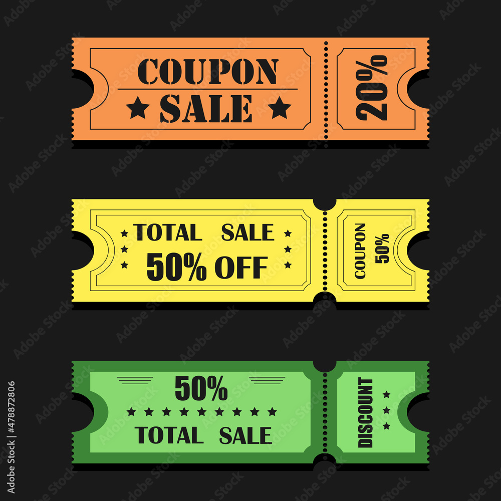 Set of coupons for website promotion, online advertising, social media, or coupon. Big sale and super discount coupon. Discount coupon with vector illustration. Shopping day concept