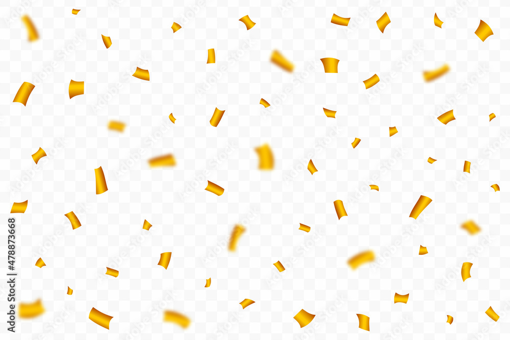 Confetti and gold foil falling background vector. Realistic golden confetti falling illustration. Golden confetti isolated on transparent background. Festival and Birthday party celebration element. Confetti and gold foil falling background vector. Realistic golden confetti falling illustration. Golden confetti isolated on transparent background. Festival and Birthday party celebration element.