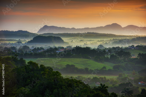 Sunrise over the country side of Viñales, Cuba. 
