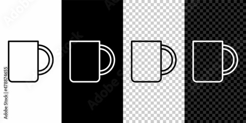 Fototapeta Set line Coffee cup icon isolated on black and white background