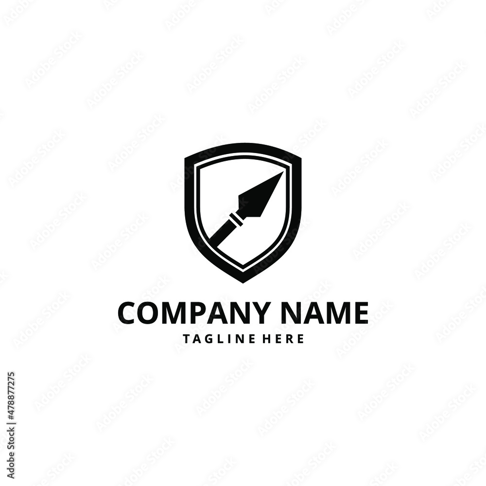 Shield and spear logo concept. shield vector design logo Shield and spear logo concept. shield vector design logo