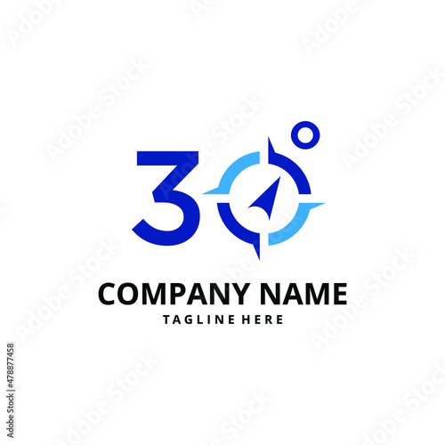 Creative illustration of 30 degree combination with compass logo design. modern geometric logo design template