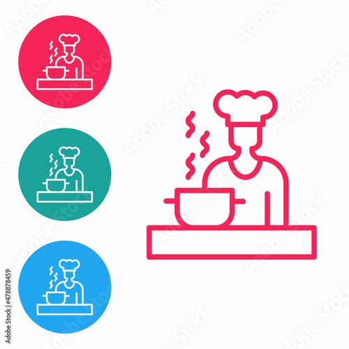Red line Spanish cook icon isolated on white background. Set icons in circle buttons. Vector