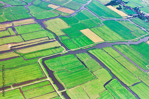 typical flat dutch countryside with canals