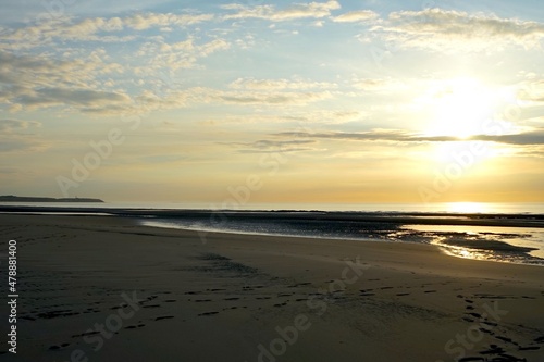 Fototapeta Naklejka Na Ścianę i Meble -  beautiful sunset on a beach of the opal coast, Wissant, Escalles, Audinghen, Pas-de-Calais, Hauts-de-France, France
