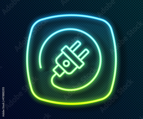 Glowing neon line Electric plug icon isolated on black background. Concept of connection and disconnection of the electricity. Vector