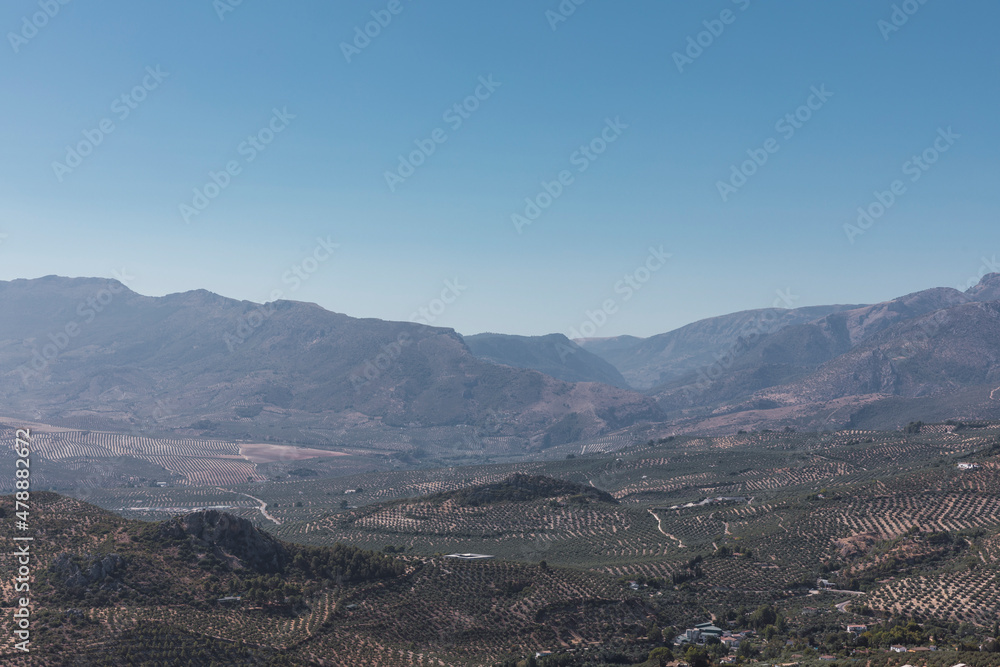 High altitude view of the Sierra Magina of Jaén from the cross of the Castle of Santa Catalina, Andalusia, Spain.