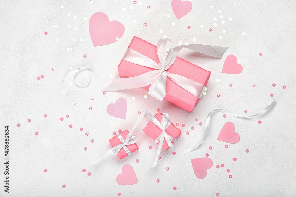 Gift boxes for Valentine's Day on light background