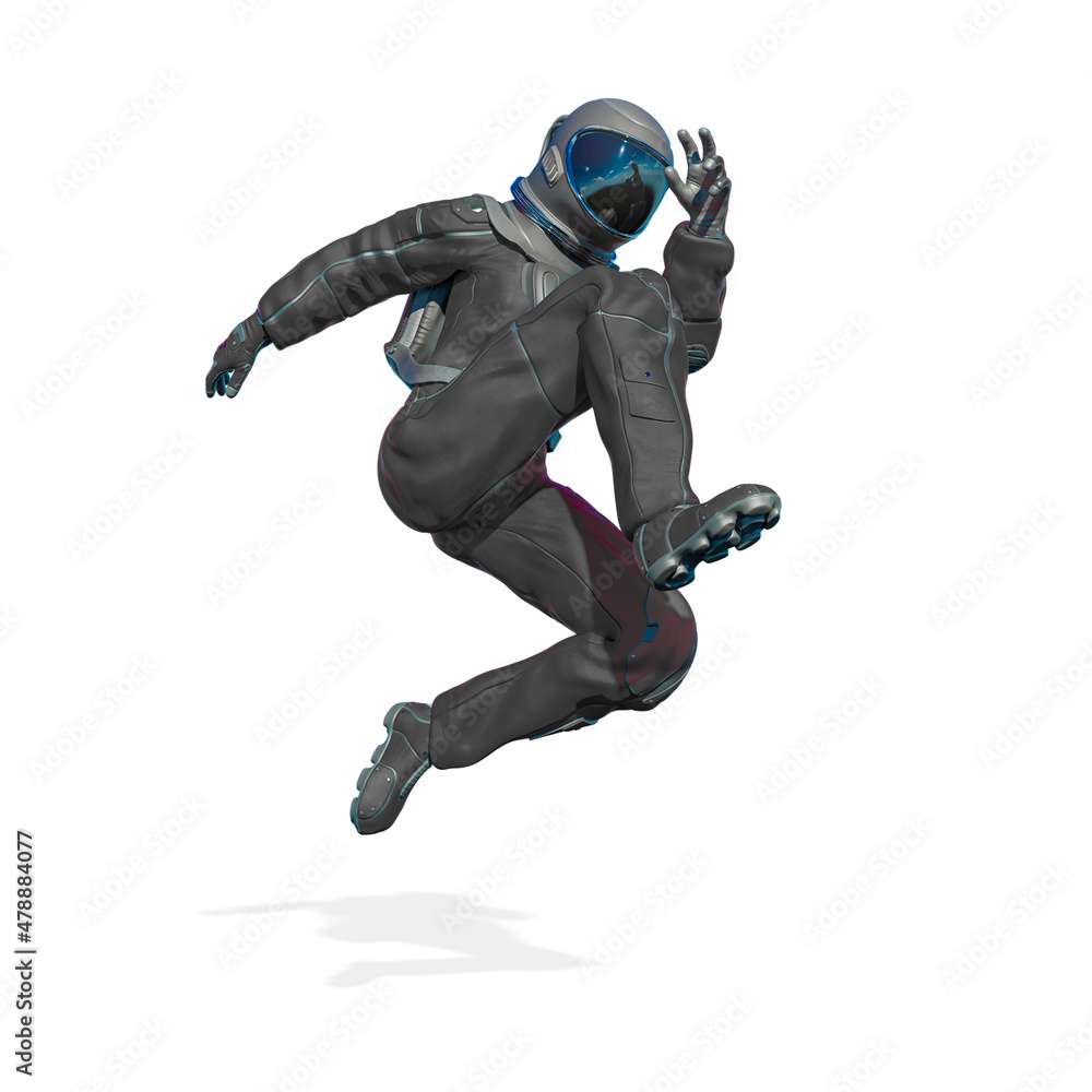 astronaut is jumping in action on white background astronaut is jumping in action on white background
