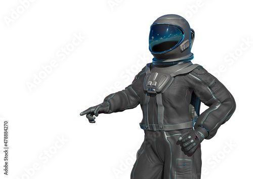astronaut is saying over there on white background