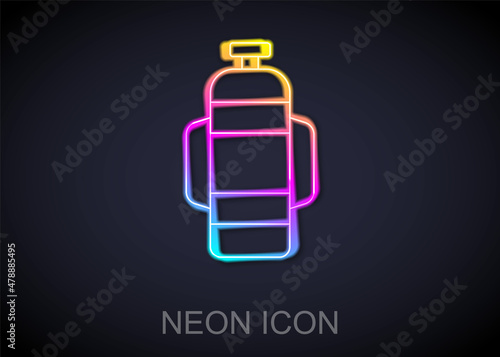 Glowing neon line Aqualung icon isolated on black background. Oxygen tank for diver. Diving equipment. Extreme sport. Diving underwater equipment. Vector