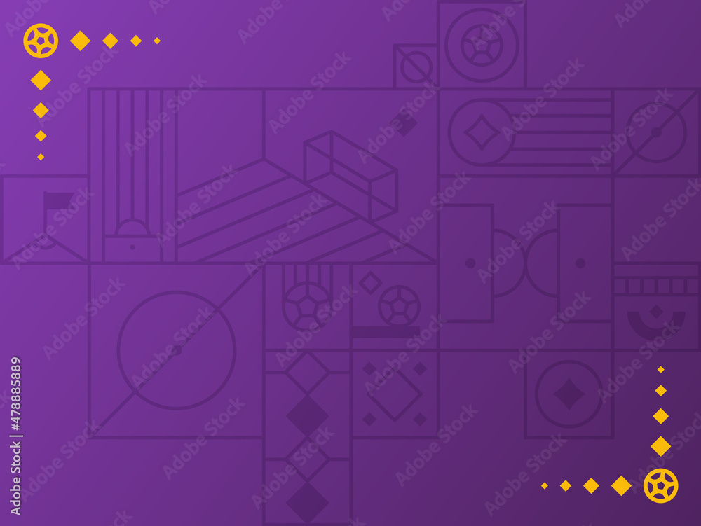 Football 2022 tournament background. Vector illustration Football Pattern for banner, card, website. violet color qatar cup 2022