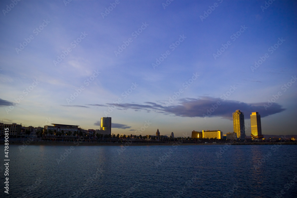 Barcelona skyline from the boat