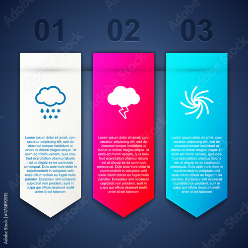 Set Cloud with snow and rain, Storm and Tornado. Business infographic template. Vector