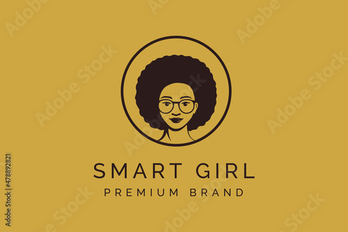 African american girl with glasses beauty logo