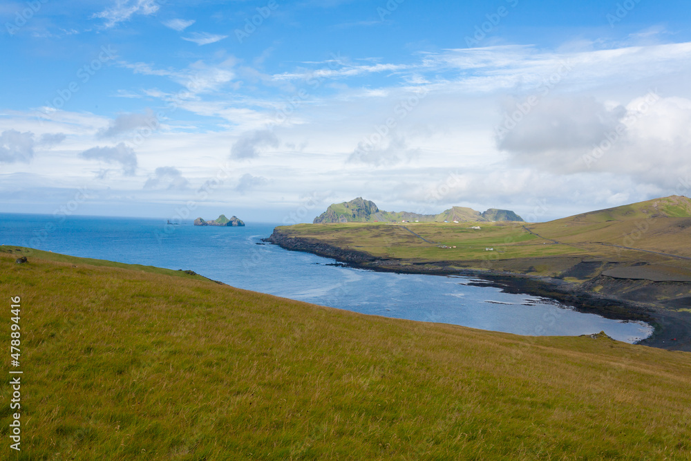 Vestmannaeyjar island beach day view, Iceland landscape. Vestmannaeyjar island beach day view, Iceland landscape.